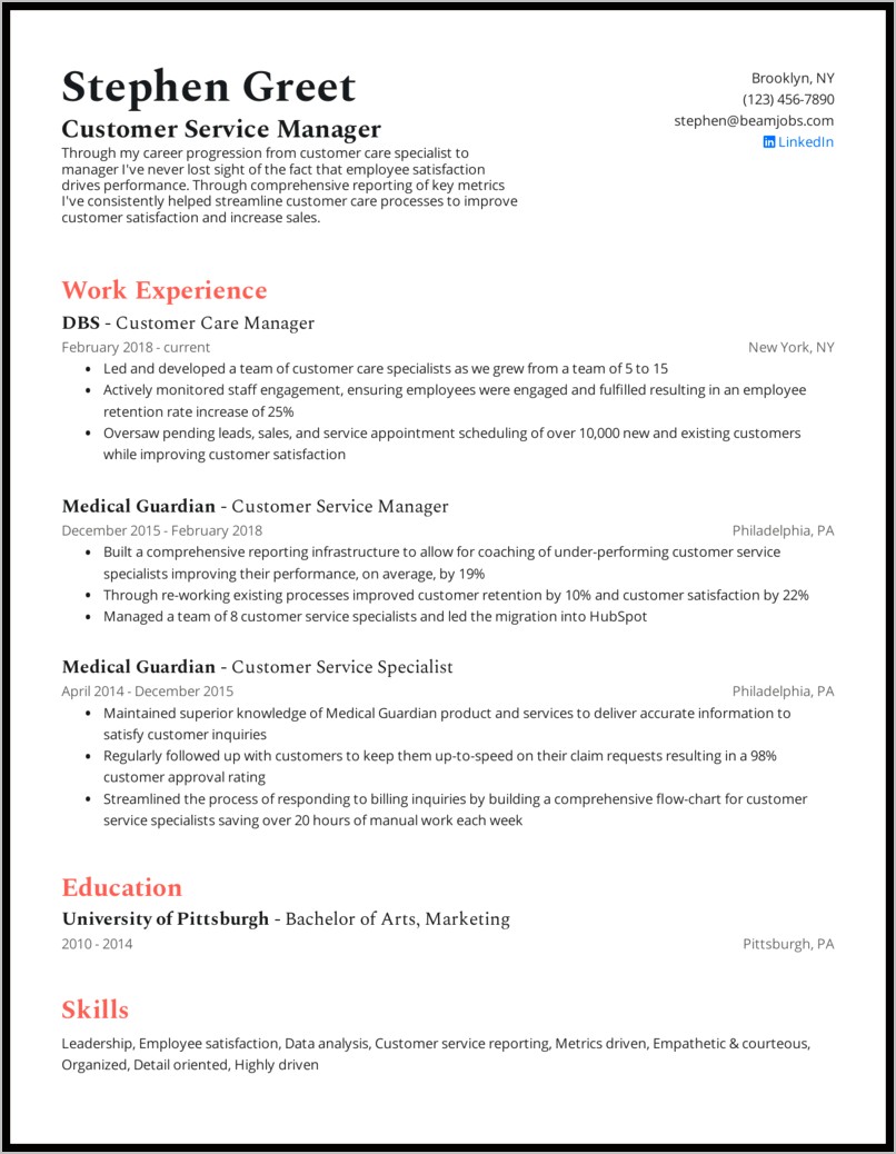 Customer Service Rep Resume Examples