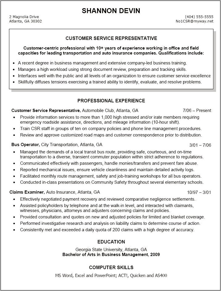 Customer Service Representative Sample Resume Objective