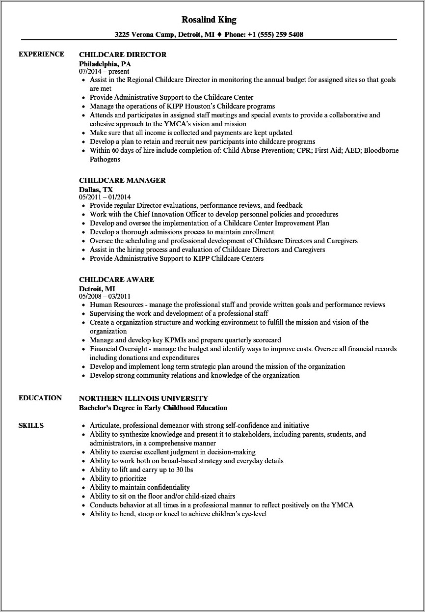 Customer Service Resume From Childcare Experience