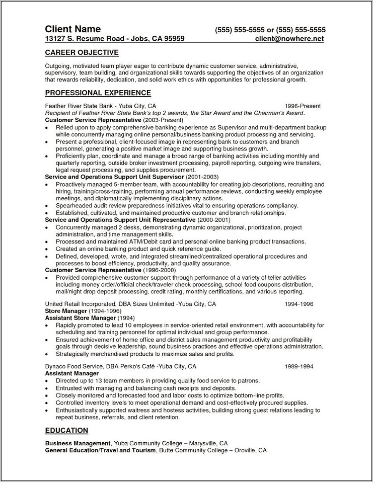 Customer Service Resume No Experience With Skills