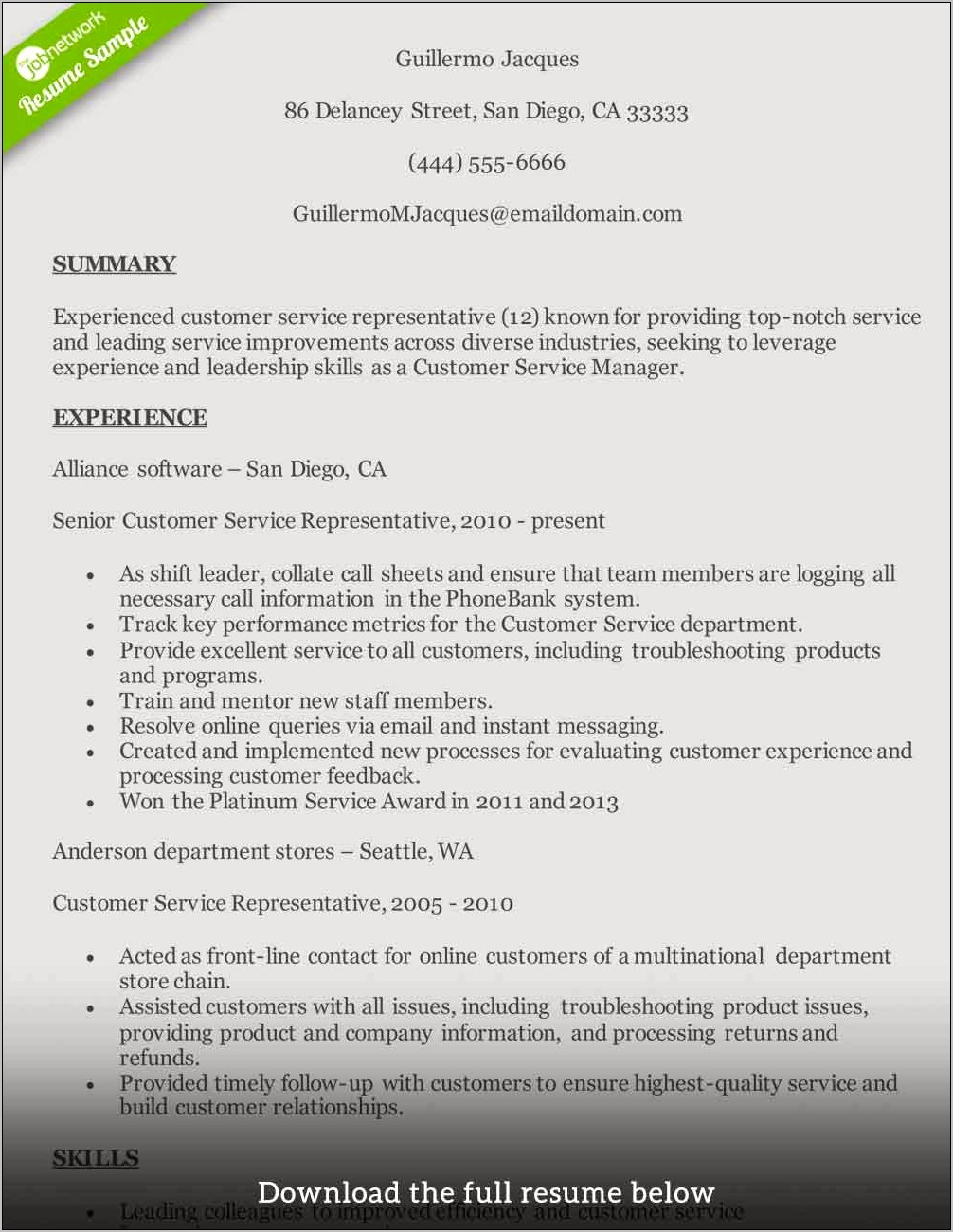 Customer Service Resume Out Of Work A While