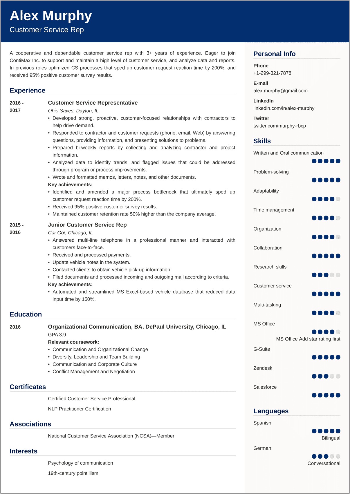 Customer Service Skill Examples For Resume