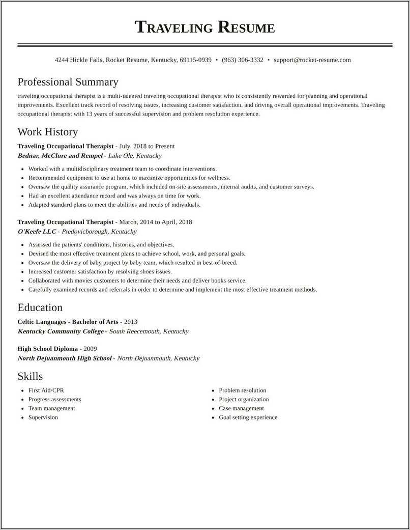 Customer Services Skill Example Resume In Occupation Therapy