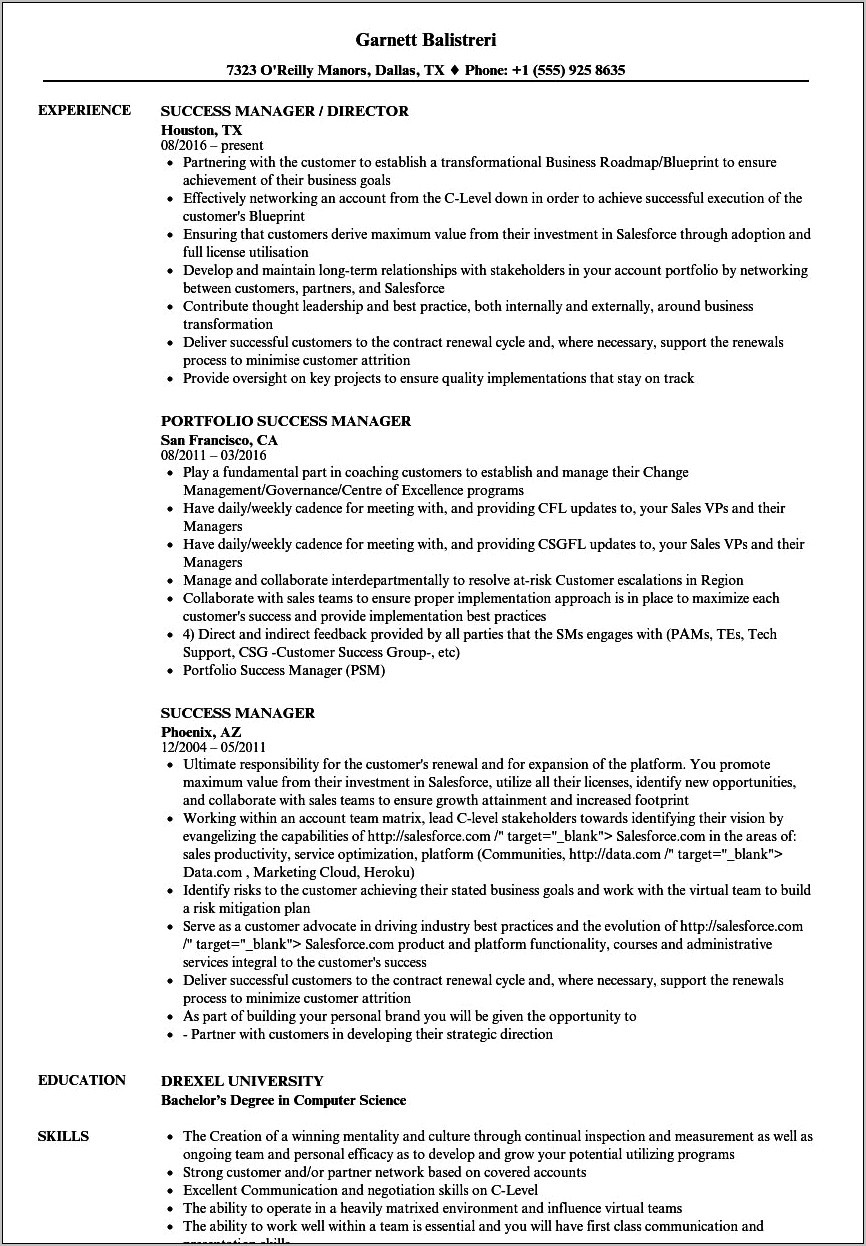 Customer Success Manager Resume Download