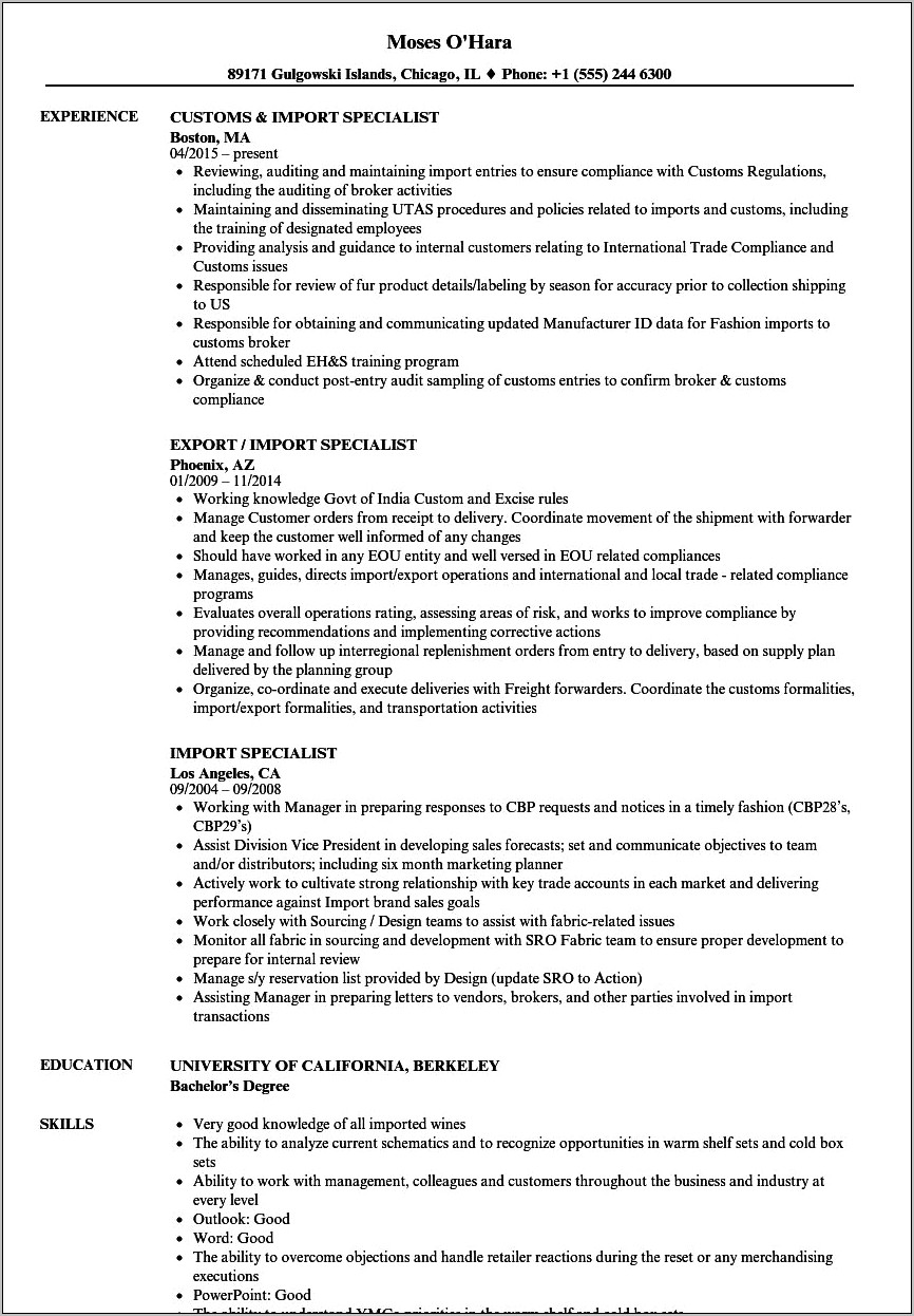 Customs And Border Protection Resume Example