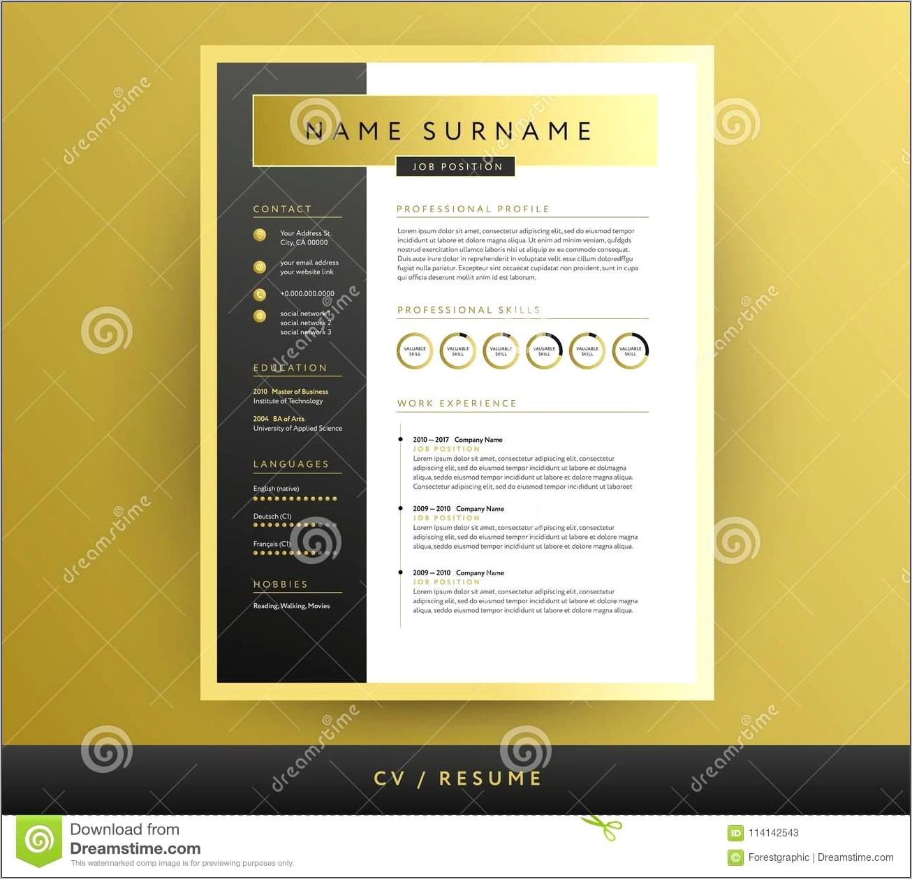 Cute Resume Templates Black And Gold