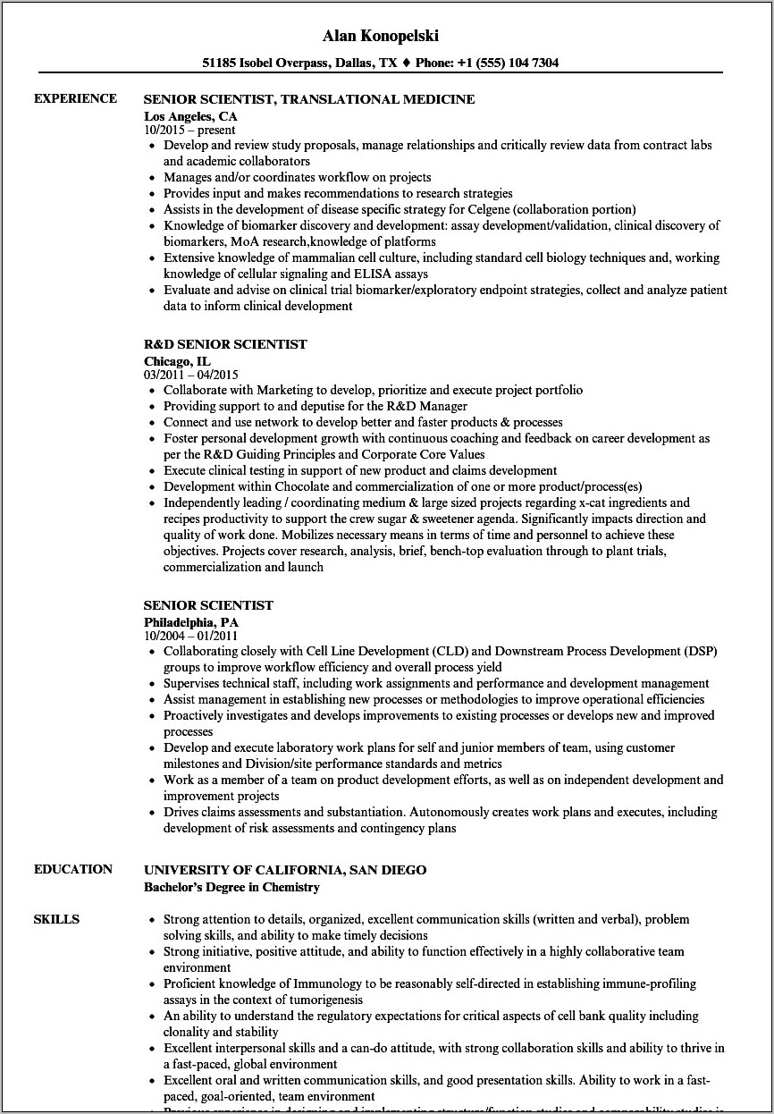 Cv Resume Examples Scientist Role In Vitro Biology
