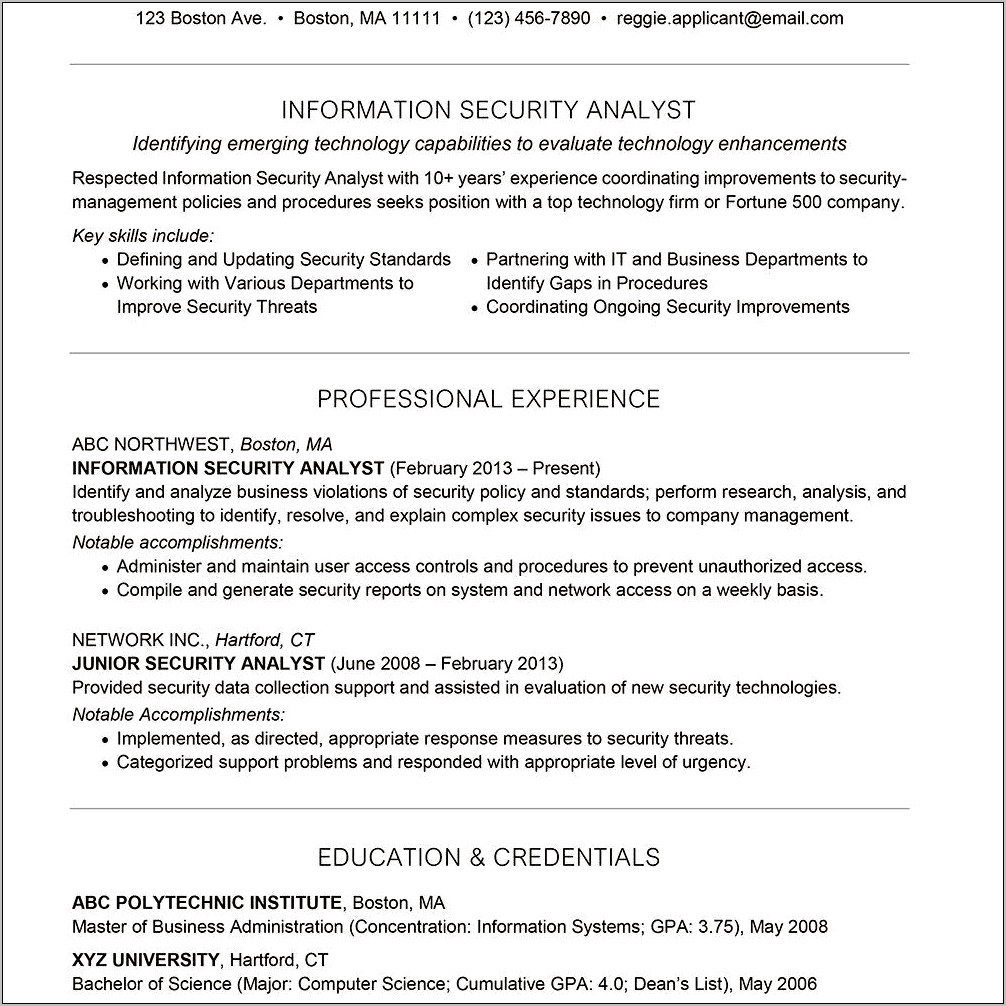 Cyber Security Analyst Skills For Resume