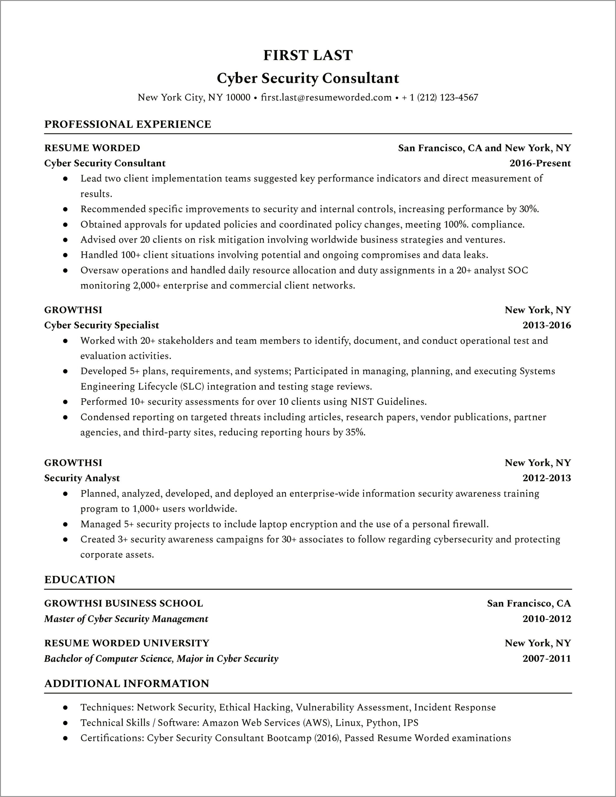 Cyber Security Home Lab Resume Examples