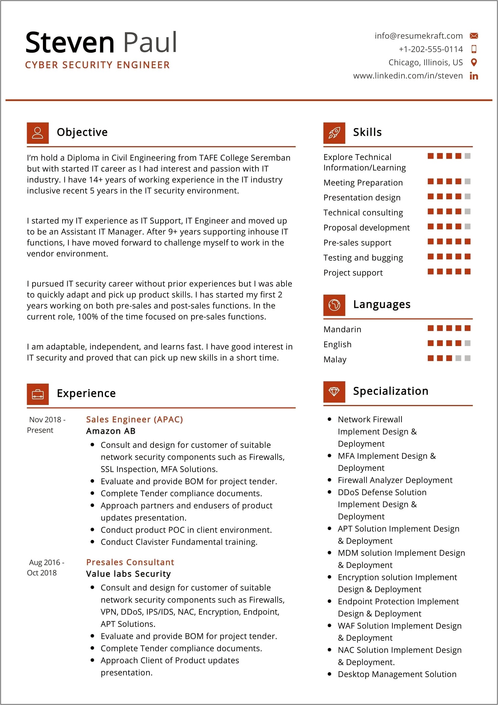 Cyber Security Project Based Resume Sample