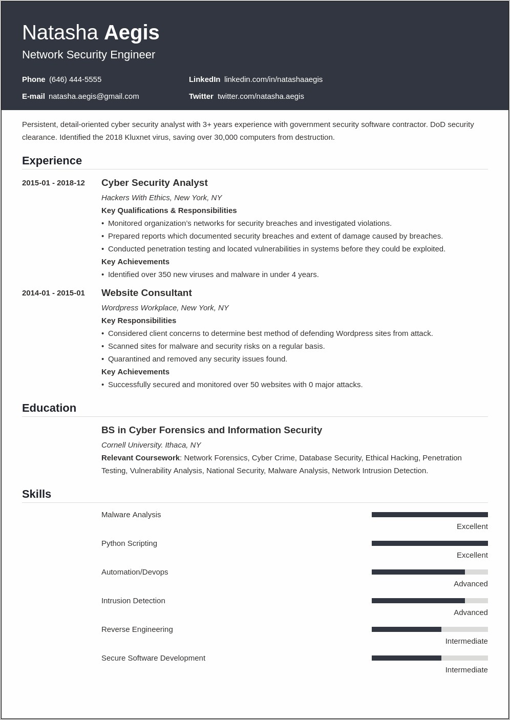 Cybersecurity Resume For Internship With No Experience