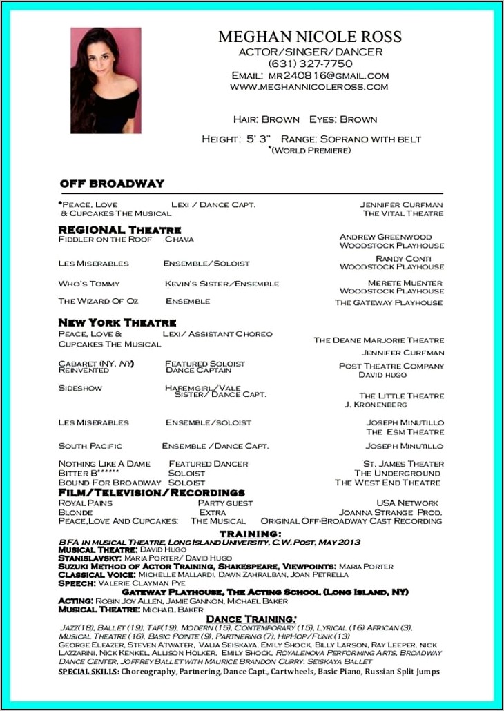 Dance Resume Template For College Dance Teams