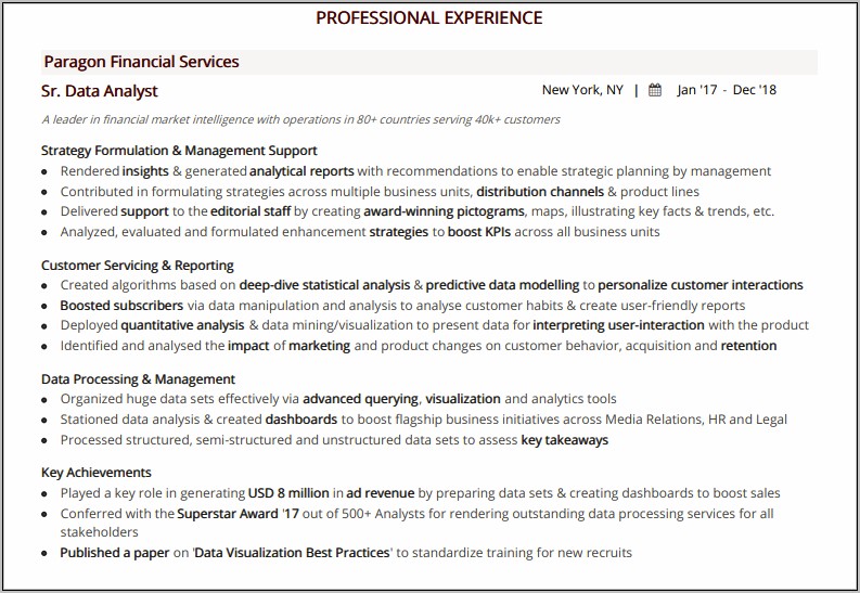 Data Analyst Resume Entry Level Sample