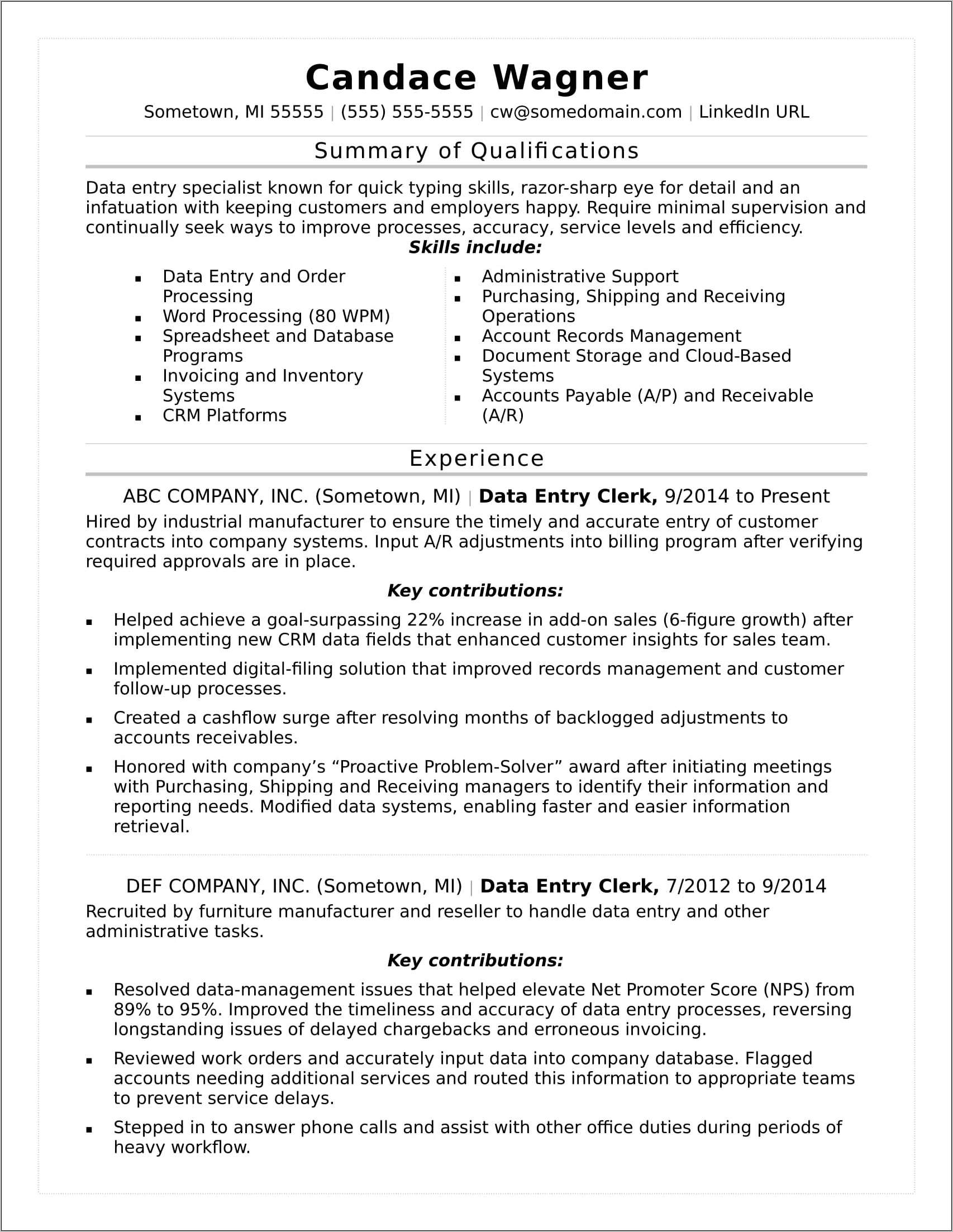 Data Entry With No Experience Resume
