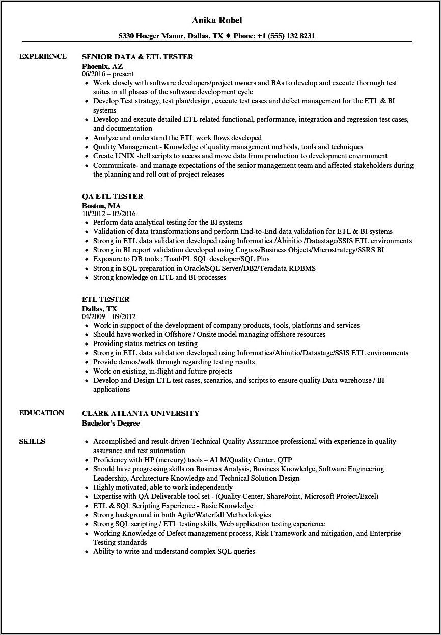 Database Testing Resume For 5 Years Experience
