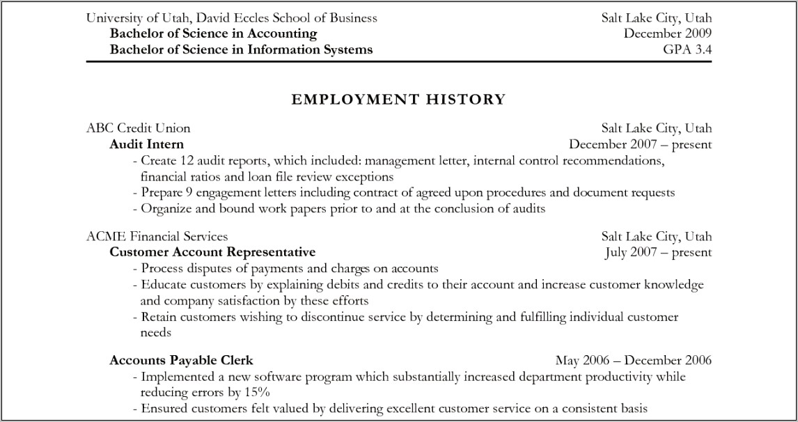 David Eccles School Of Business Resume