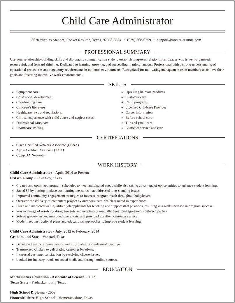 Day Care Director Resume Examples