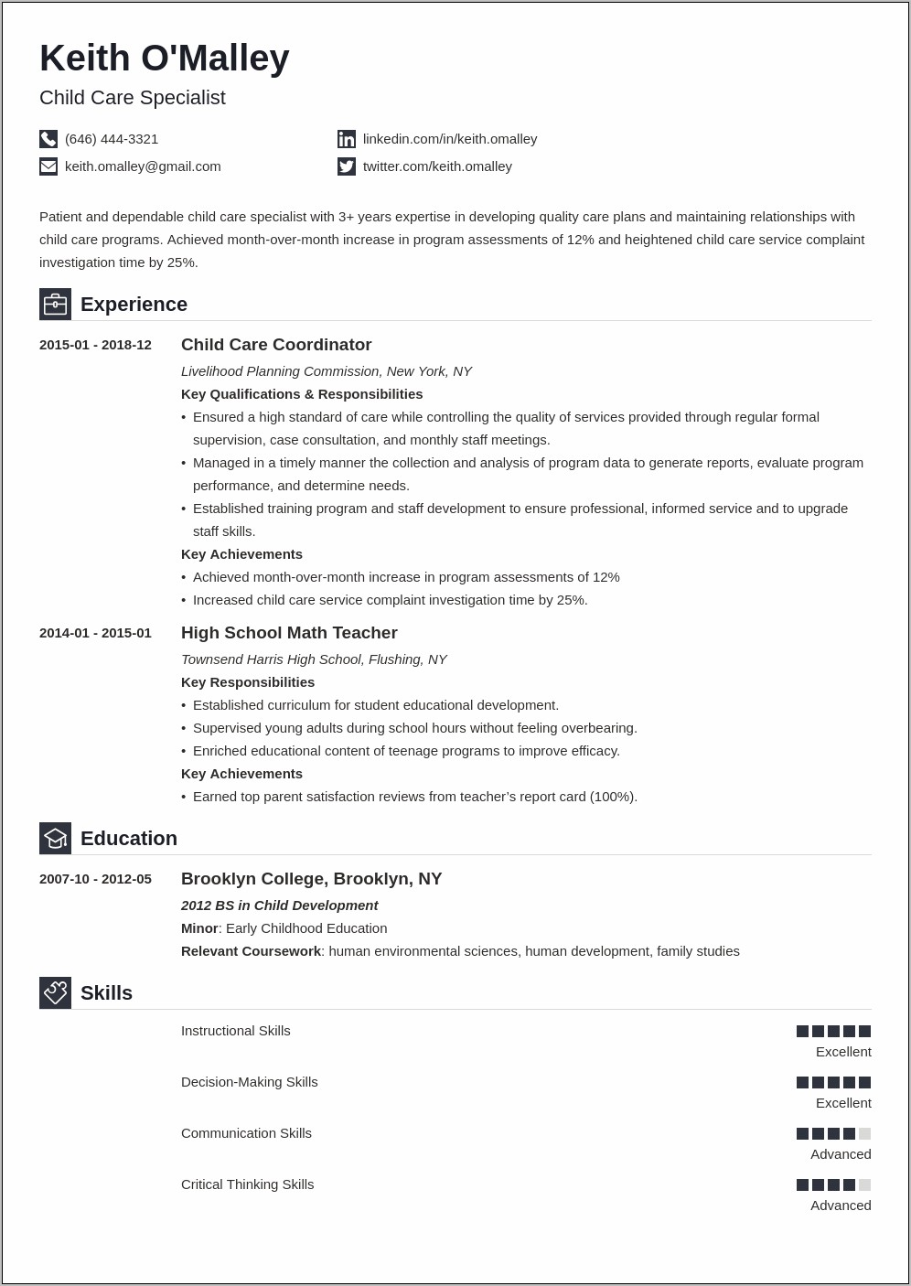 Day Care Worker Resume Professional Summary