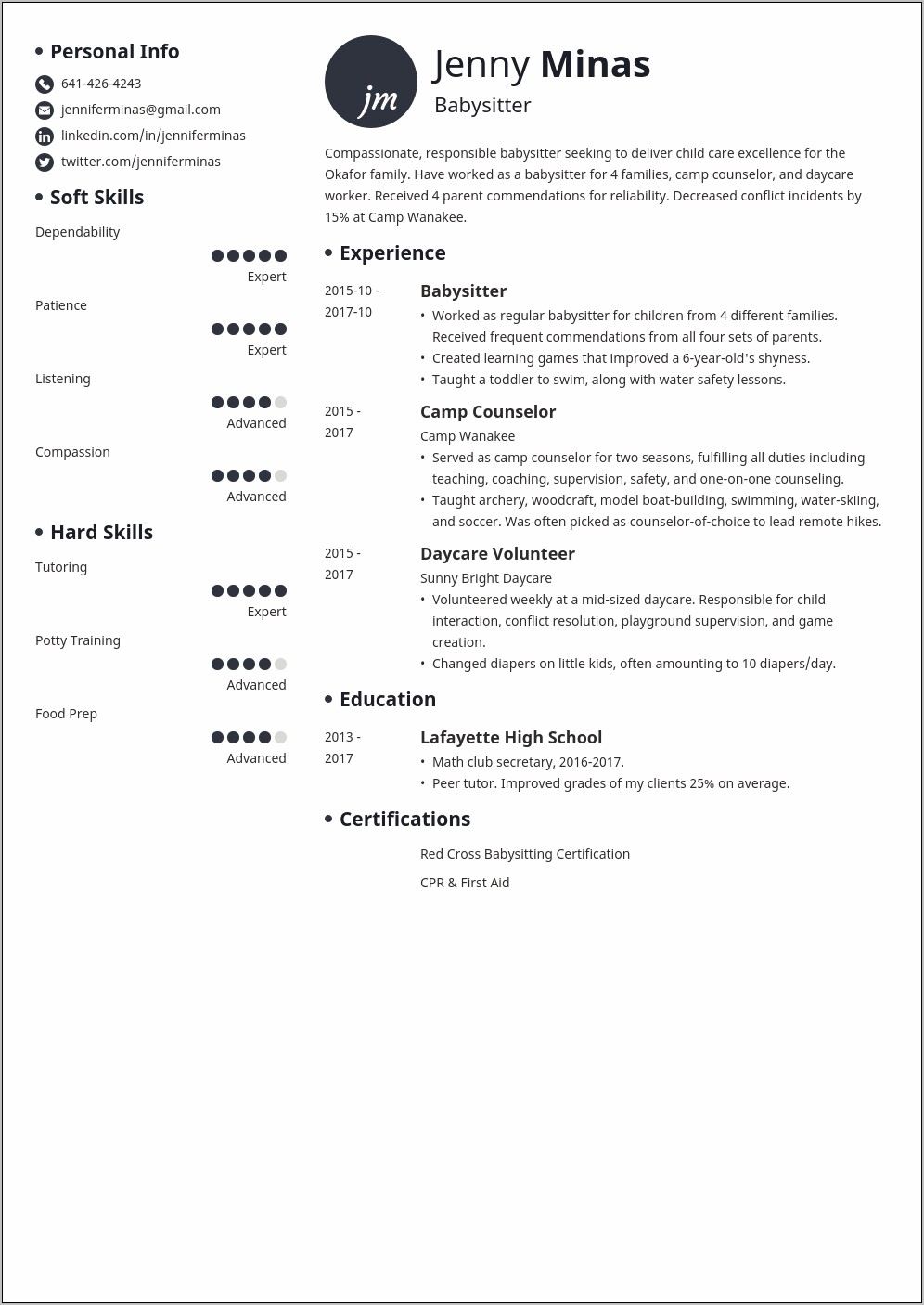 Daycare Skills And Responcibilities Resume