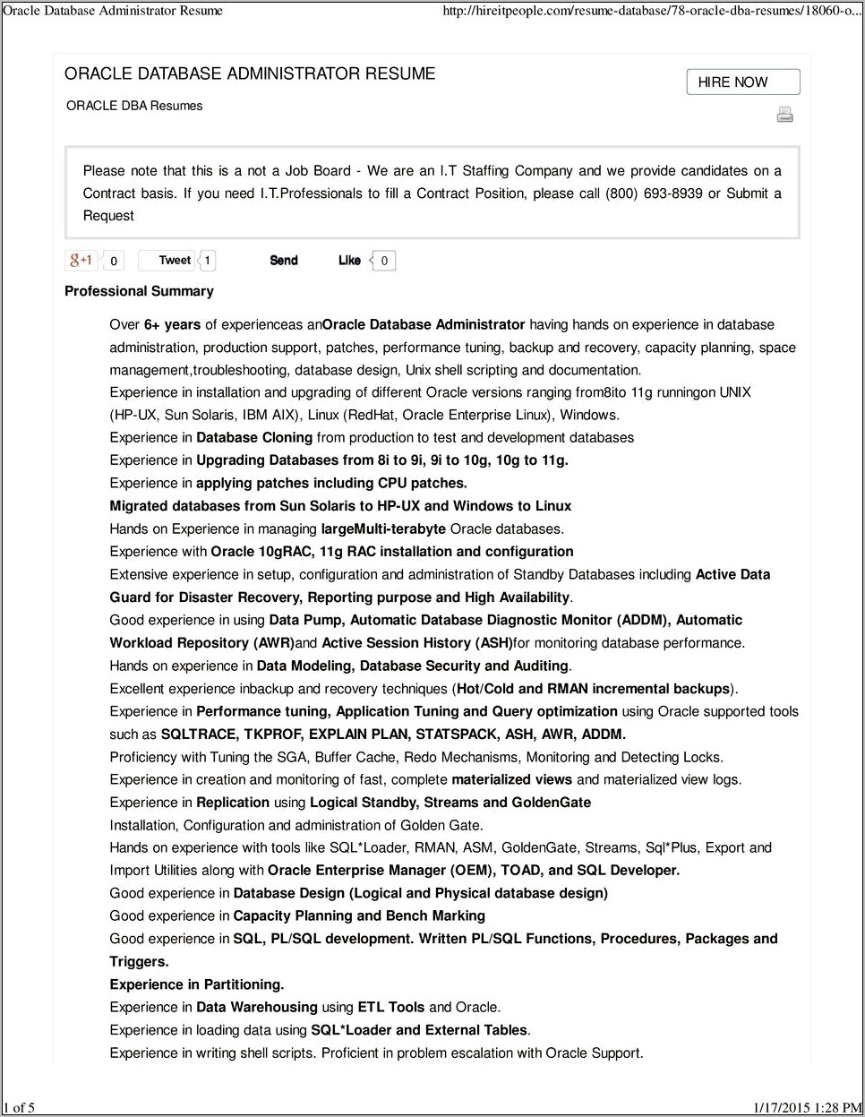 Dba Resume For 5 Year Experience