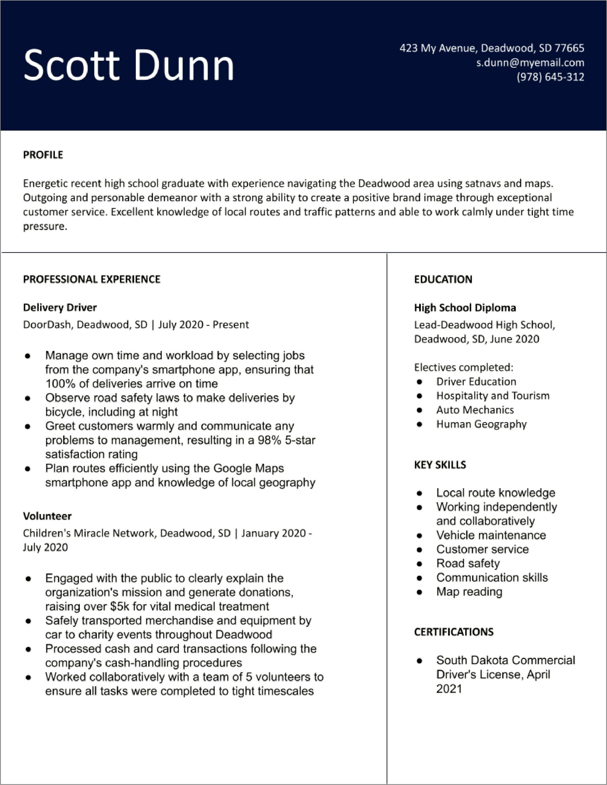Delivery Driver Experience On A Resume