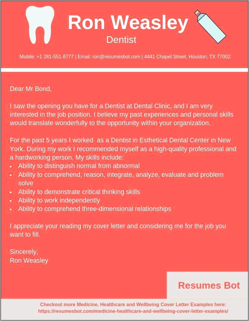 Dental Assistant Resume Sample Cover Letter