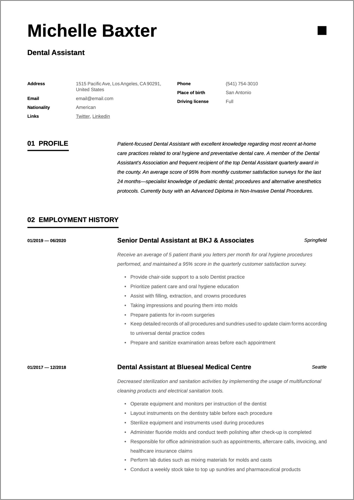 Dental Assistant Resume Samples No Experience