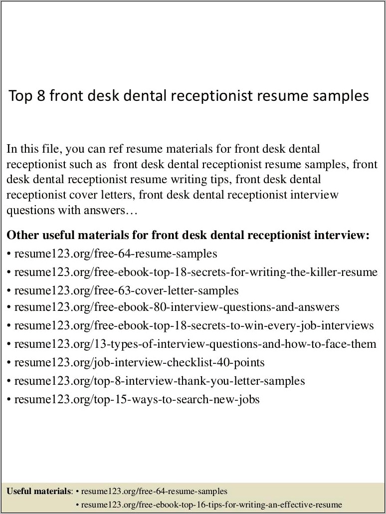 Dental Front Desk Job Description For Resume