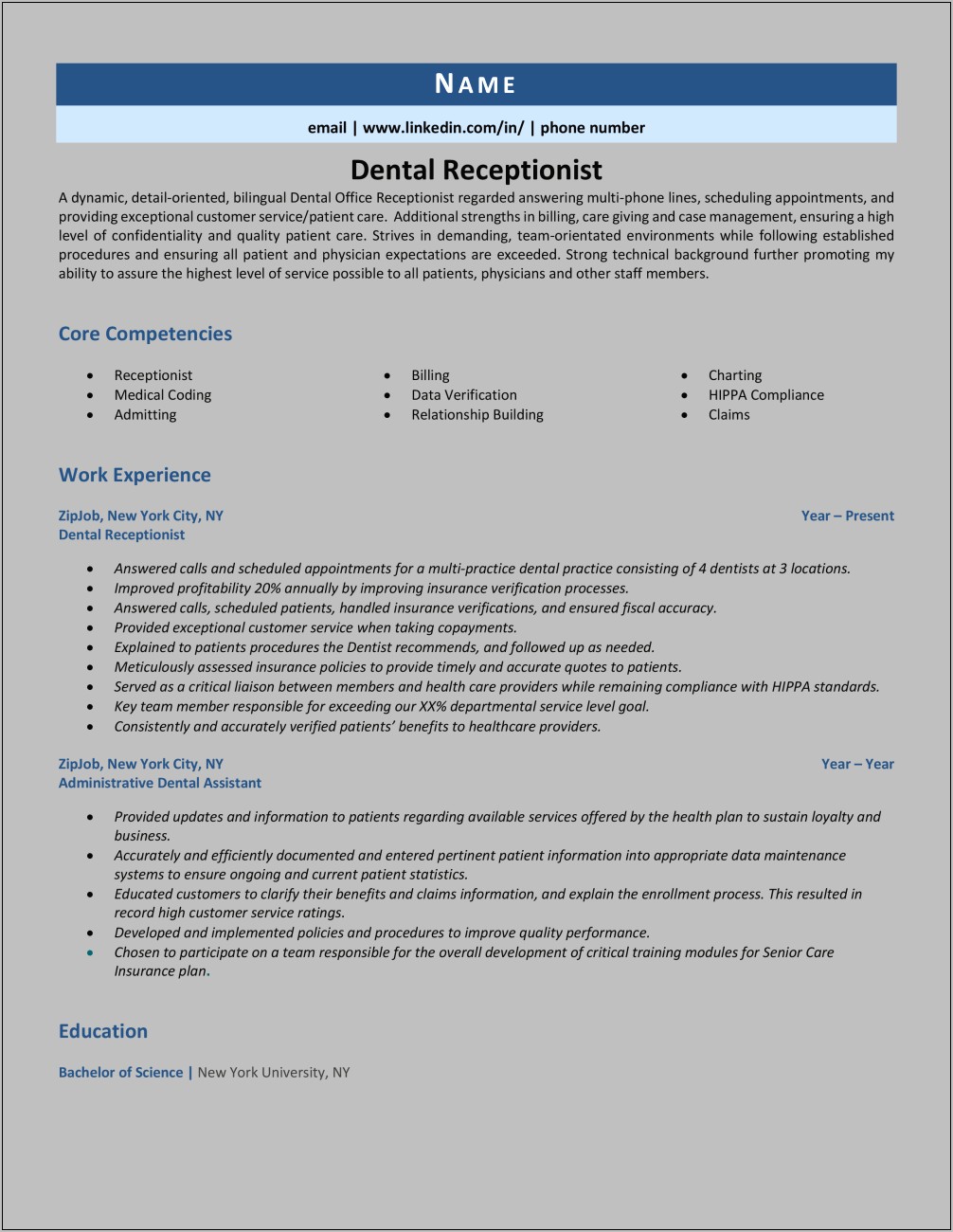 Dental Front Desk Resume Examples