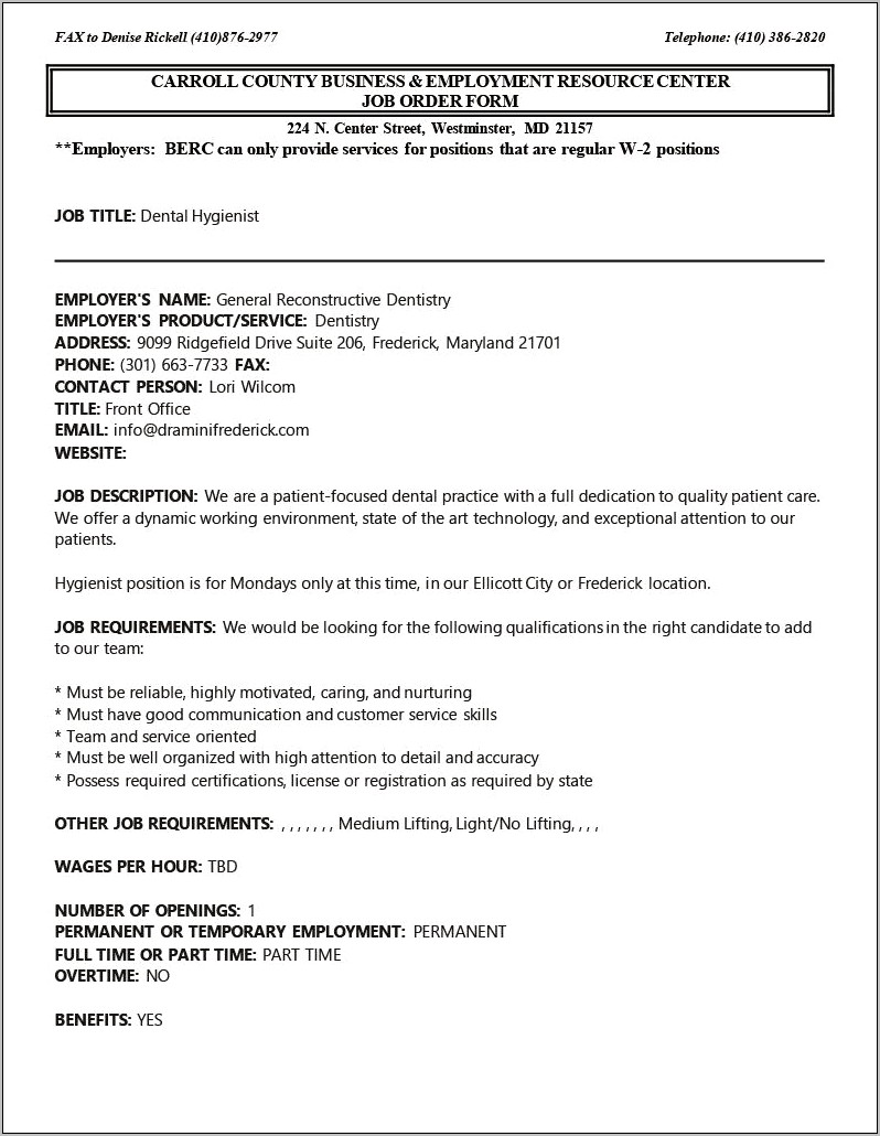 Dental Hygienist Resume Objective For Temping