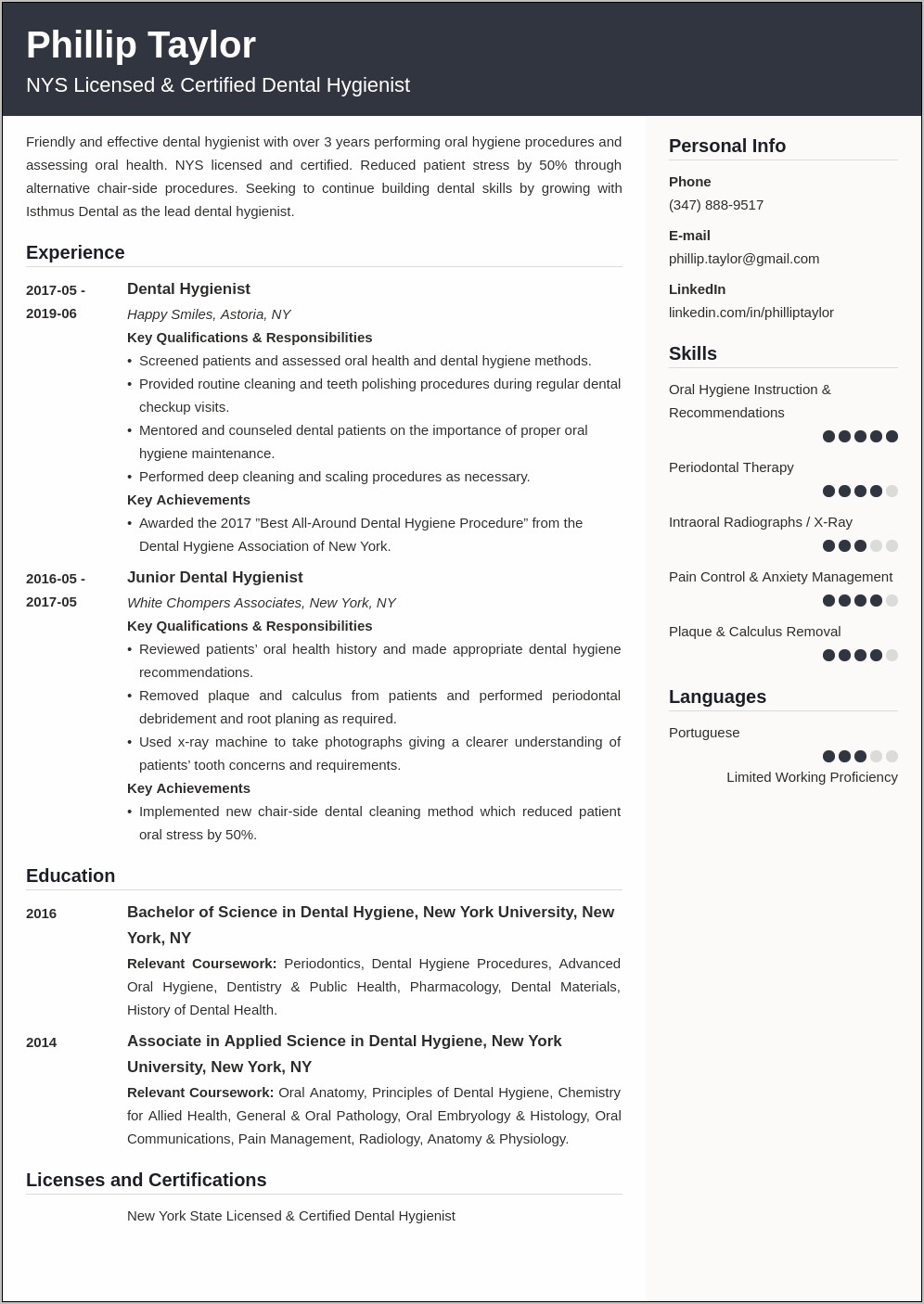 Dental Hygienist Resume Summary Statement Examples