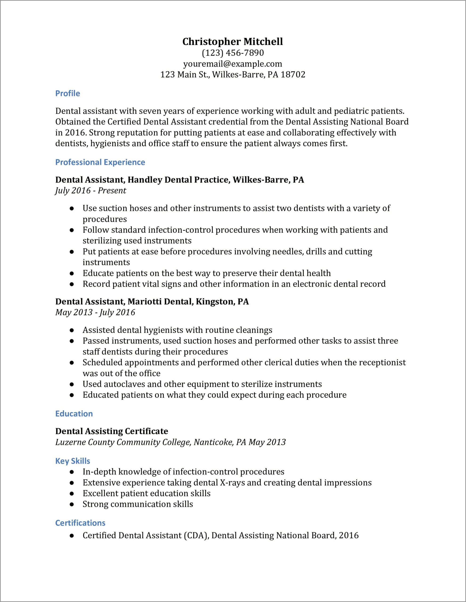 Dental Office Manager With 10 Years Experience Resume