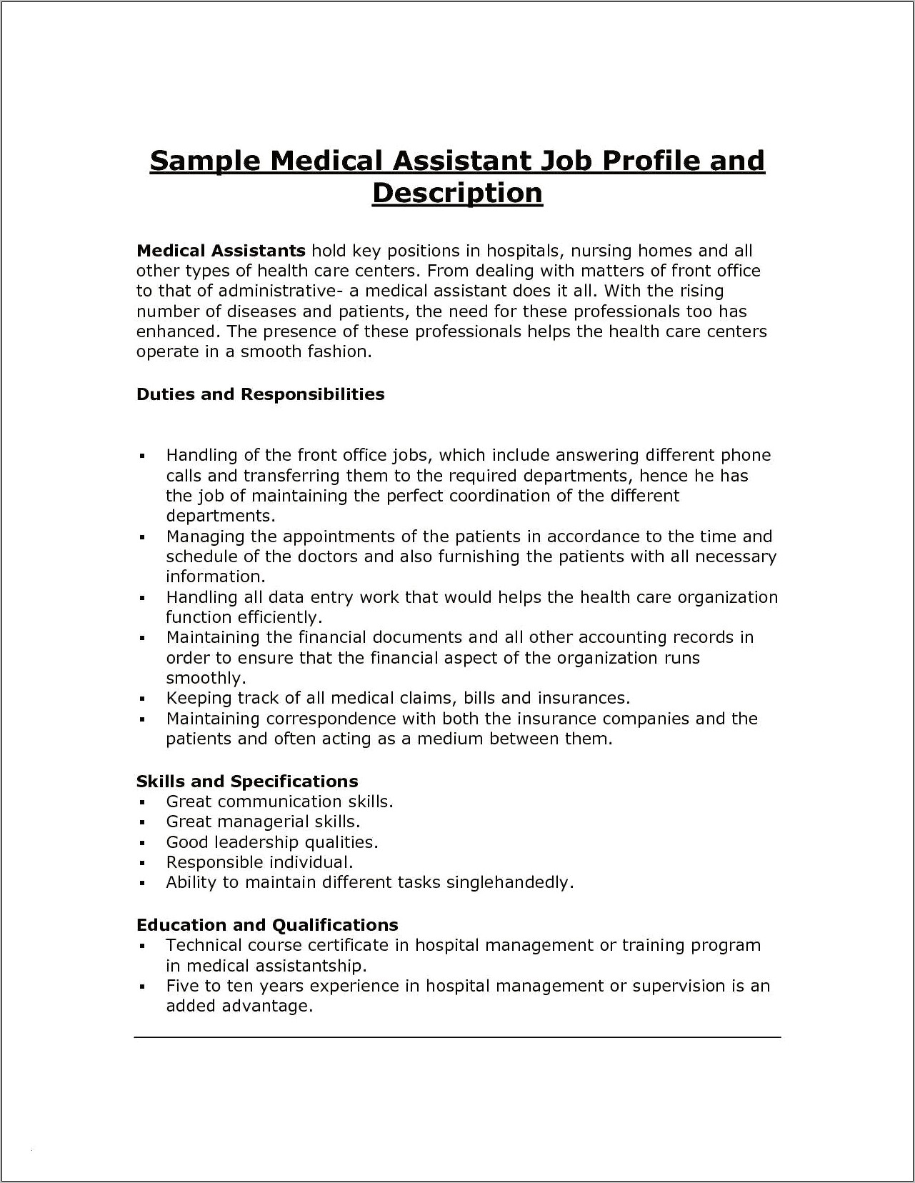 Describe Medical Assistant Job On Resume