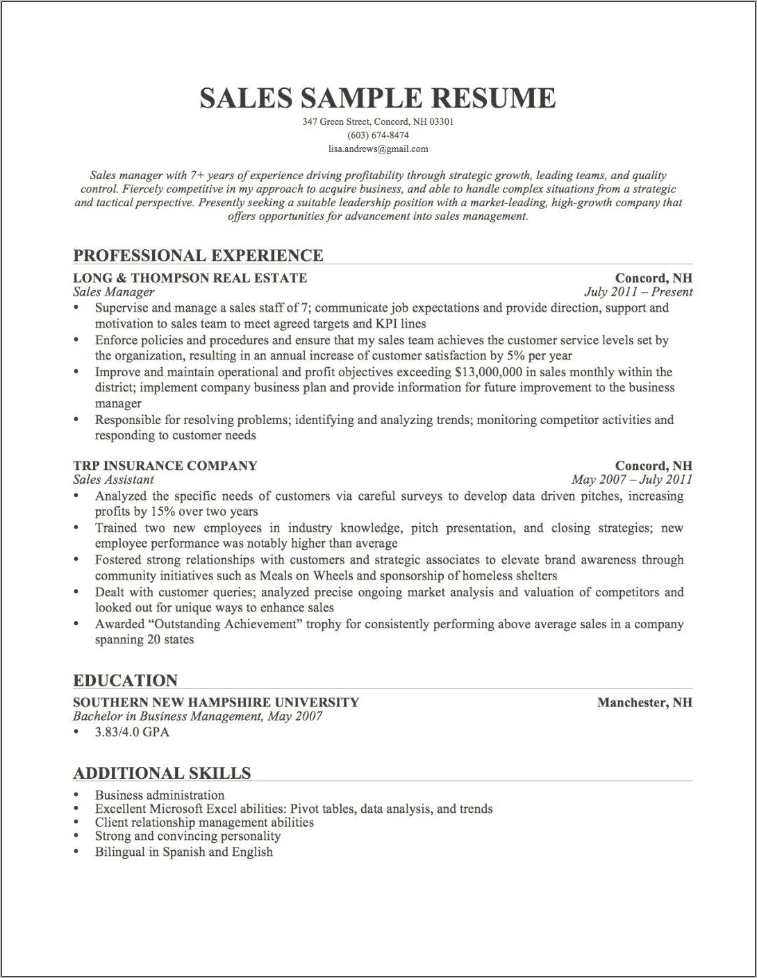 Describing A Management Position On A Resume