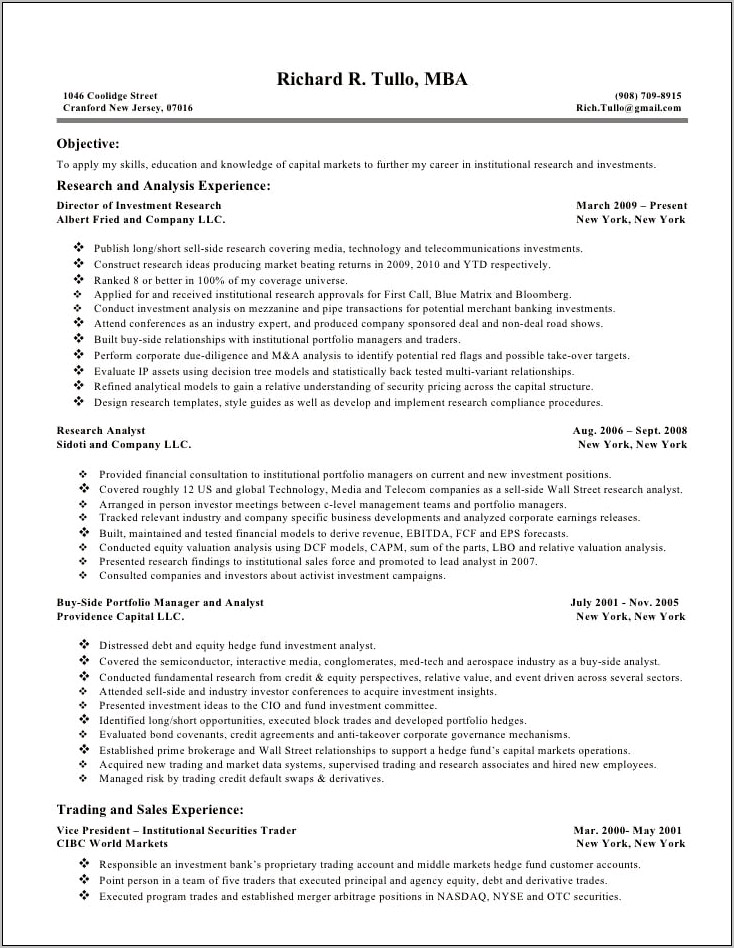 Description For Sales And Trading On Resume