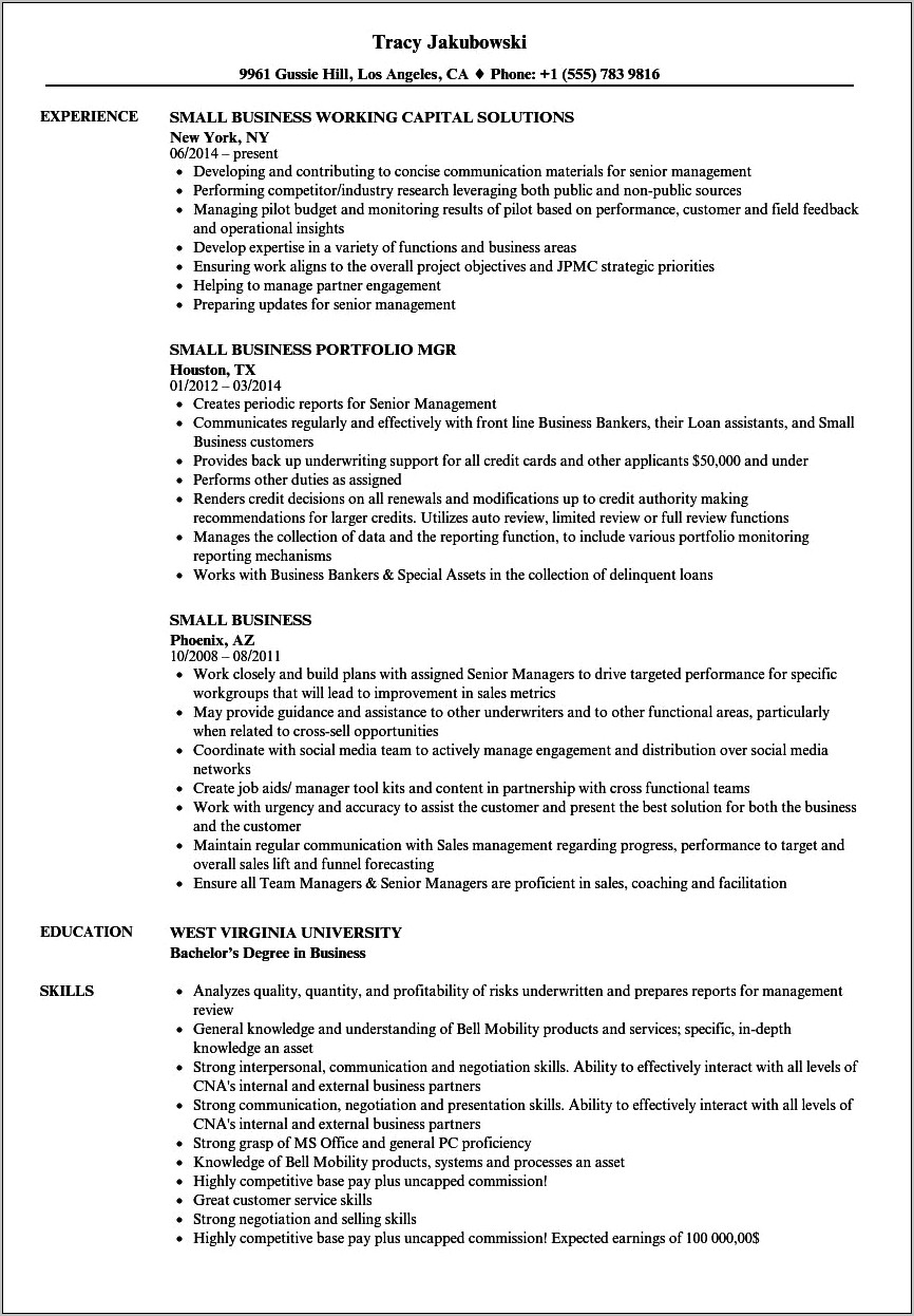 Description Of Business Owners On Resume