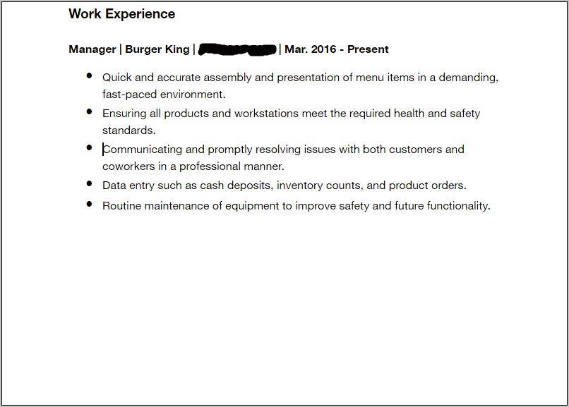 Description Of Cashier In Fastfood Duties For Resume