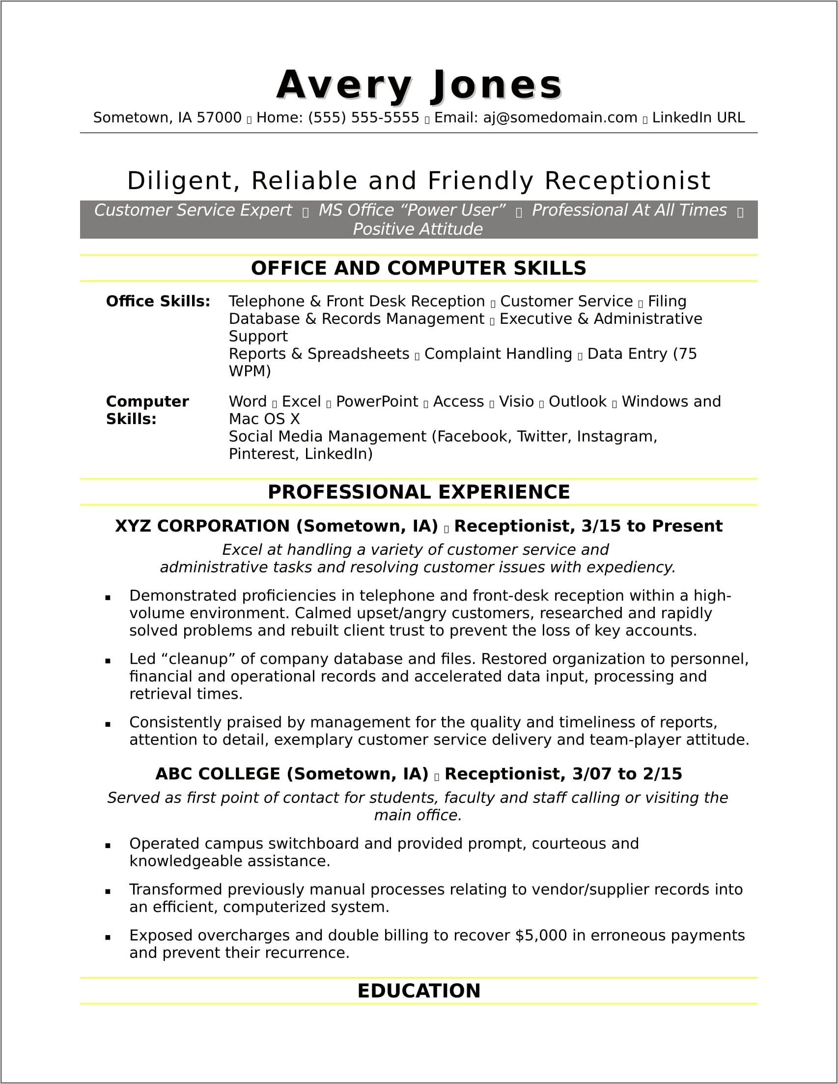 Description Of Computer Skills For Resume
