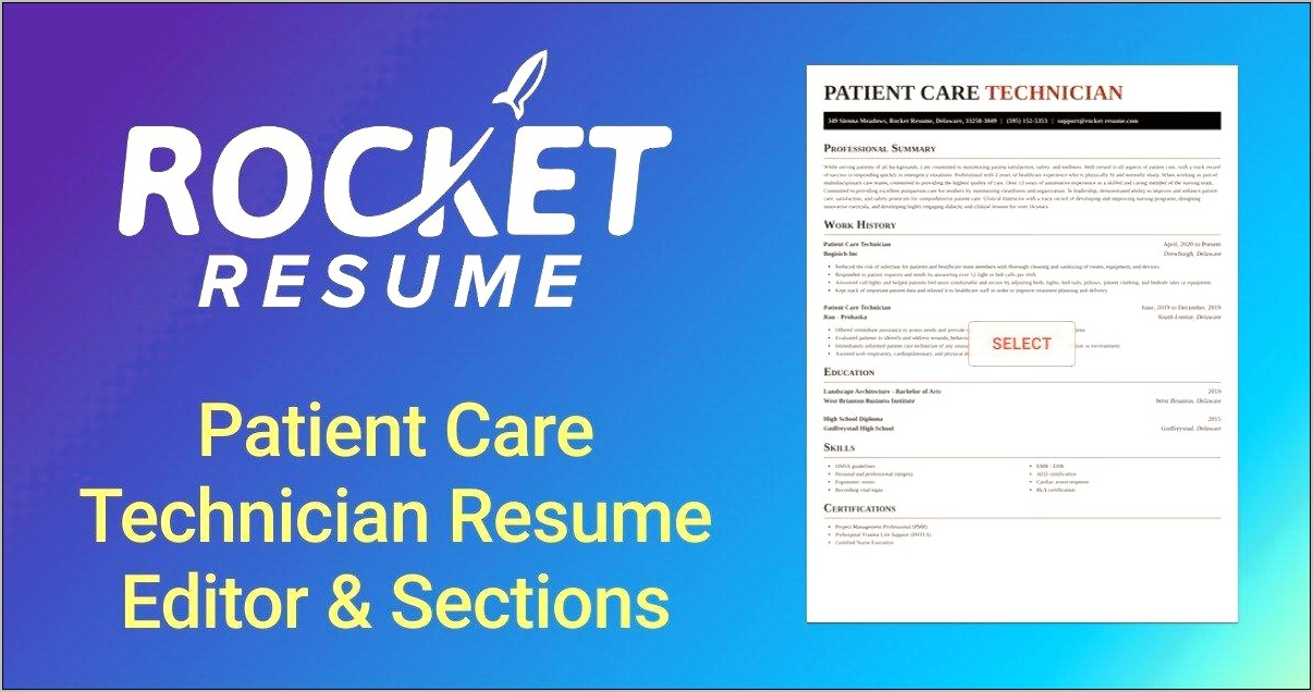 Description Of Patient Care Technician For Resume