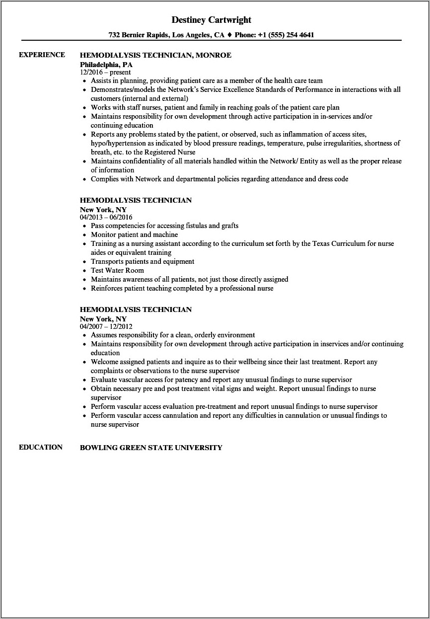 Dialysis Nurse Job Description For Resume