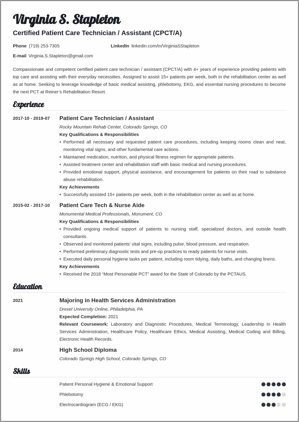 Dialysis Technician Resume Sample For First Timer