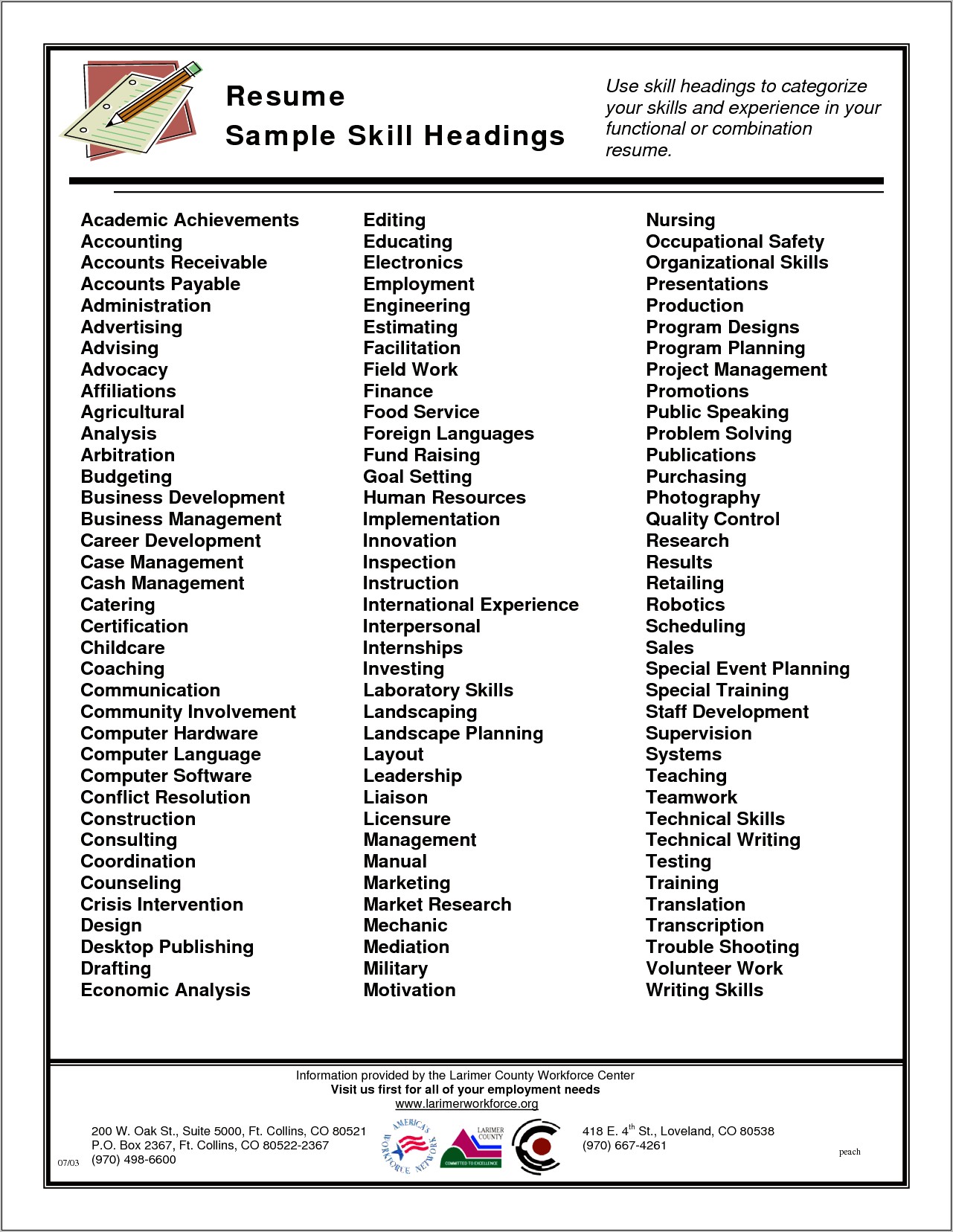 Different Categories Of Skills For A Resume