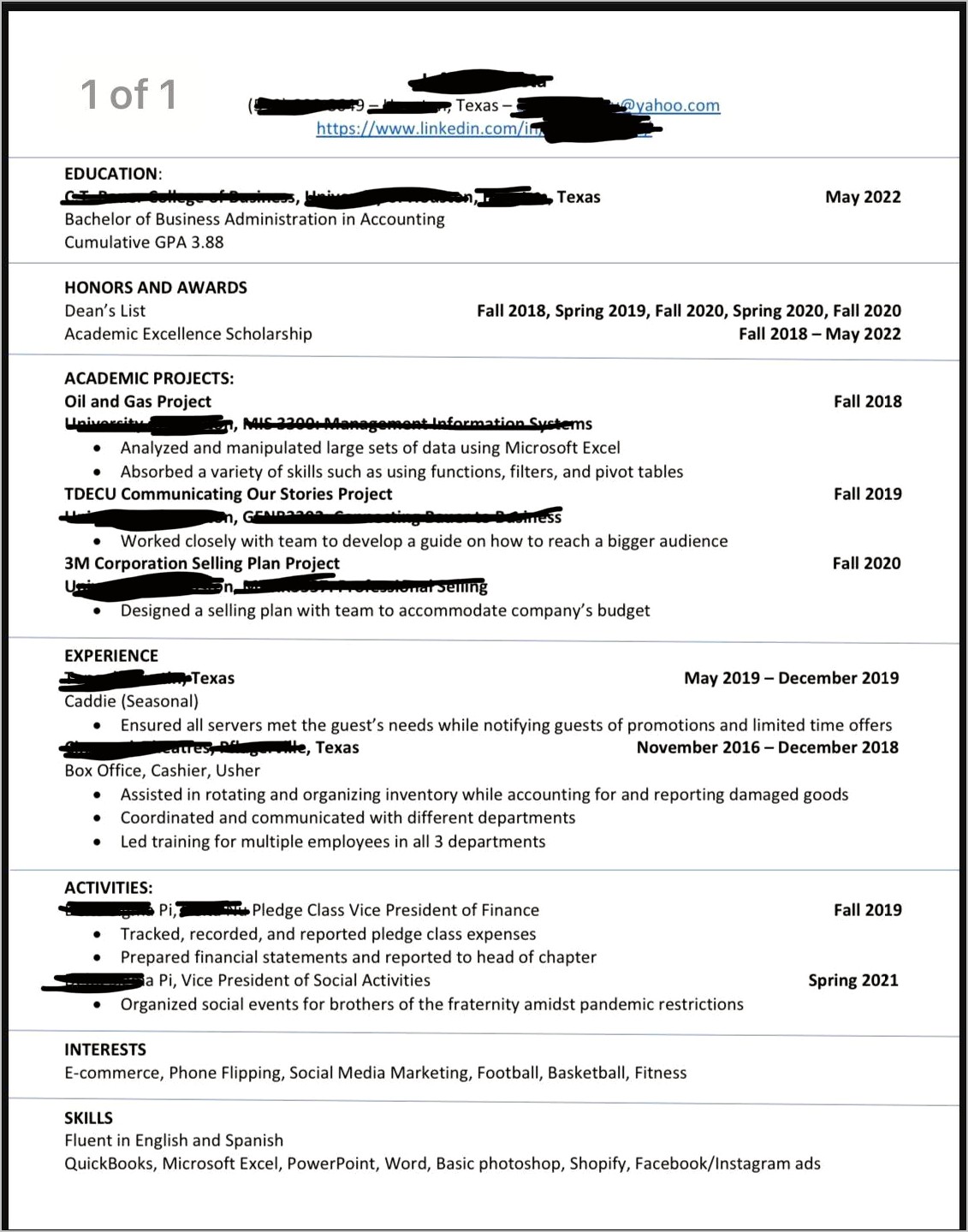 Different Sections To Put On Resume