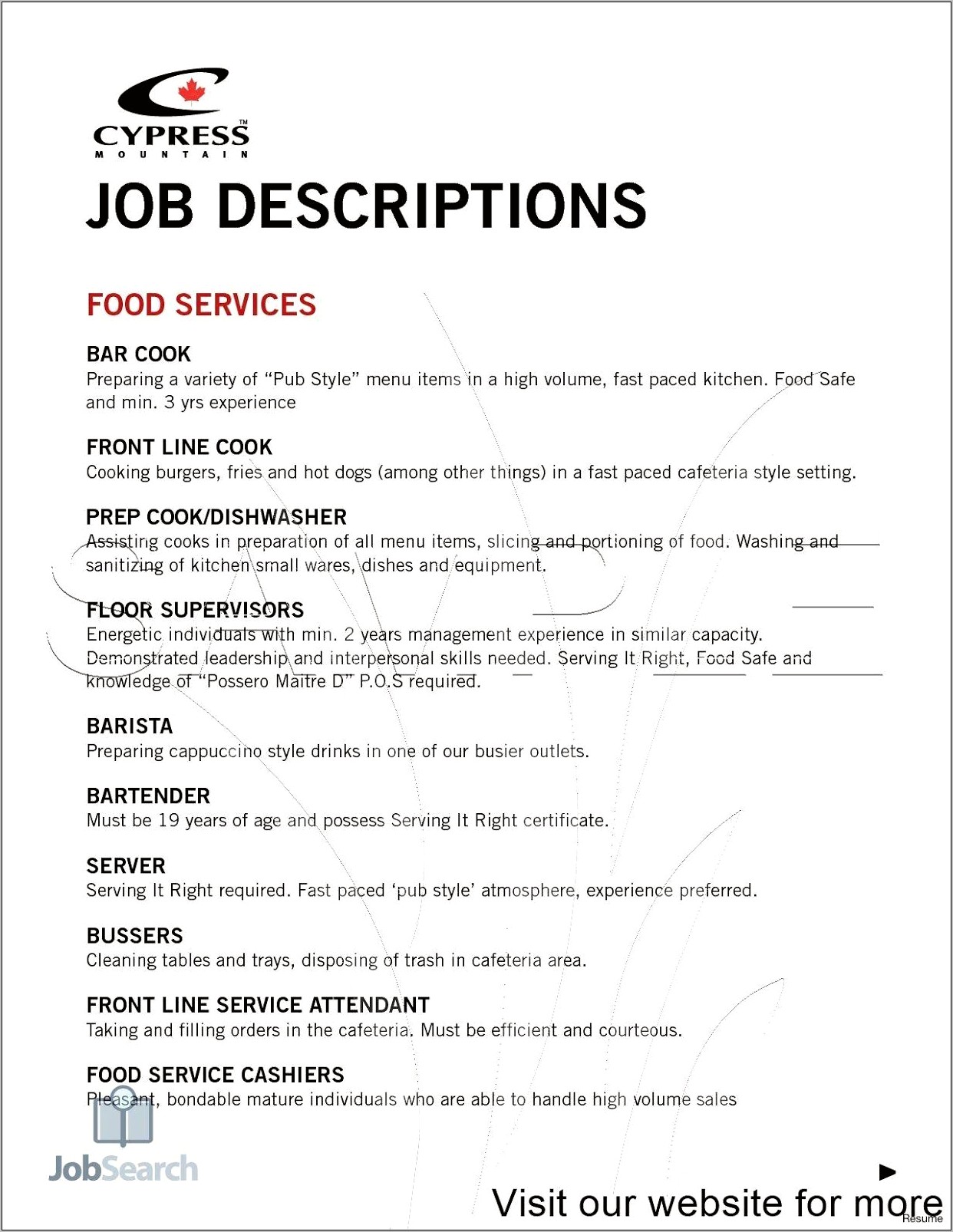 Dining Hall Assistant Job Description Resume