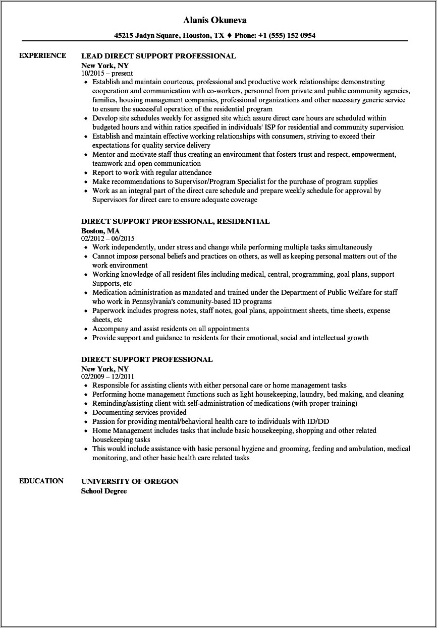Direct Support Worker Resume Examples