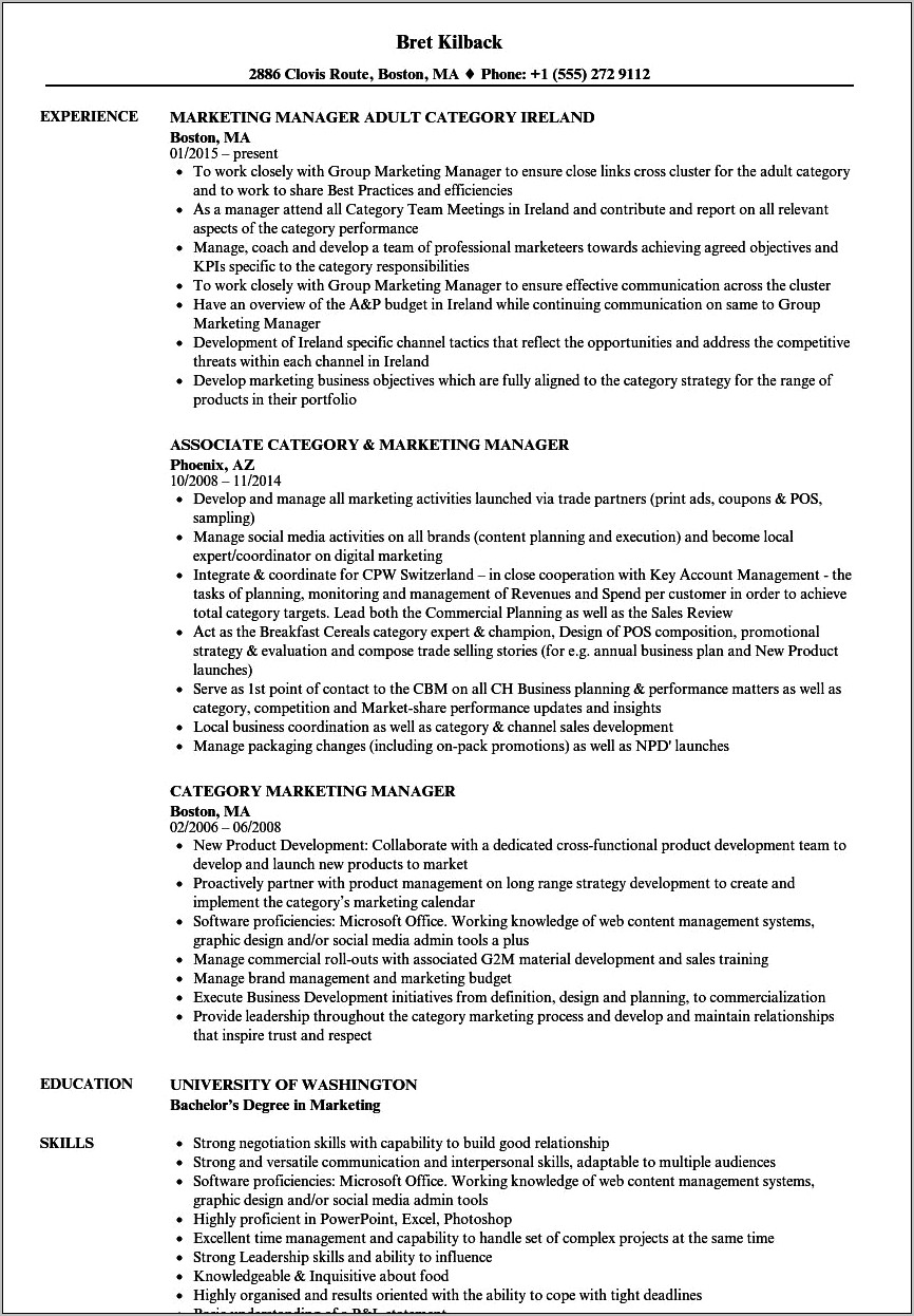Director Of Category Management Resume