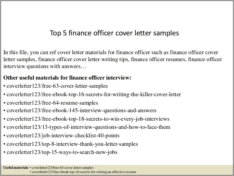 Director Of Finance Resume Cover Letter