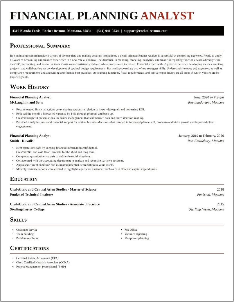 Director Of Financial Planning Analyst Resume Examples