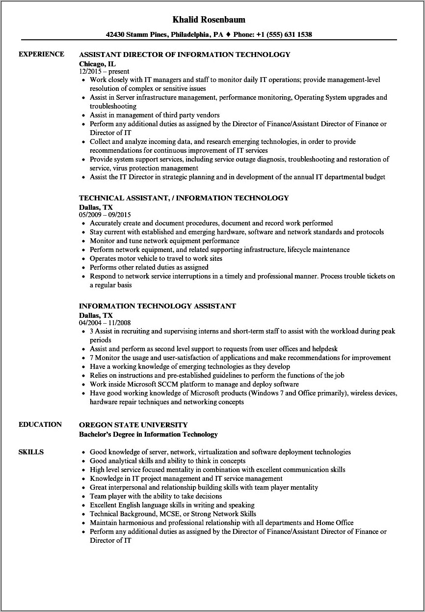 Director Of Information Systems Resume Sample