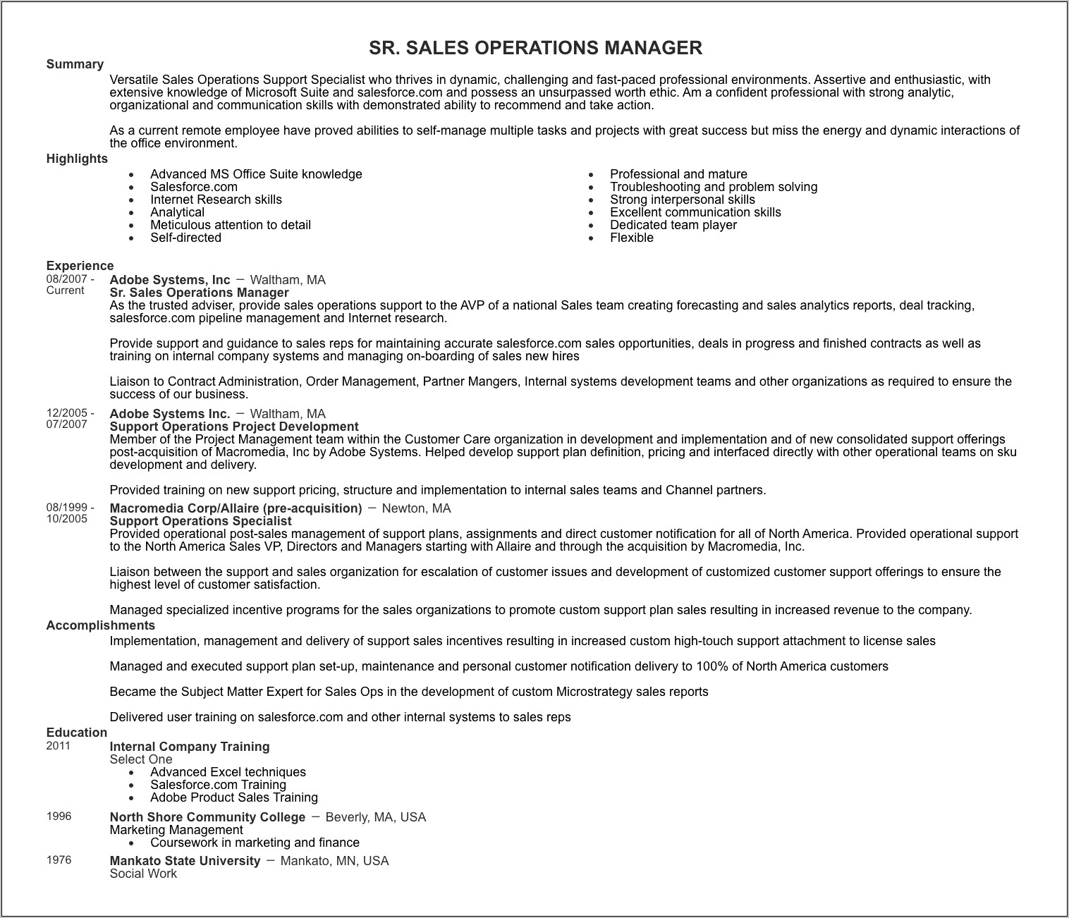 Director Of Operations Job Description Resume